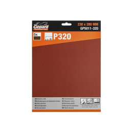 Шлифлист 230х280мм Р320 бум.осн. 5шт. GEPARD (GP5011-320)
