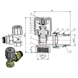Кран вентильный угловой 1/2" вн.-нар. для радиатора с ручкой, AV Engineering