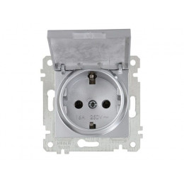 Розетка 1-ая (скрытая, без рамки, с/з, с крышкой) серебро, RITA, MUTLUSAN