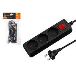 Удлинитель 3м (3 роз., 2,2кВт, б/з, выкл, ПВС 2х0,75) черный, Юпитер