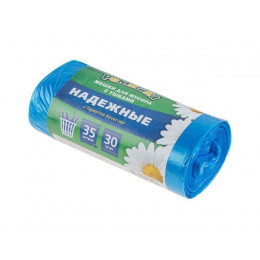 Мешки для мусора с ушками, 35 л, 30 шт, "НАДЕЖНЫЕ", синие, РОМАШКА