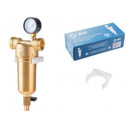 Фильтр самоочищающийся 1" нар. или 3/4"вн., 100 микрон, с манометром, AV Engineering (инд. упак.)