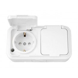 Розетка 2-ая (открытая, с/з, з/ш, брызг. защ.) белая, Пралеска Аква, BYLECTRICA
