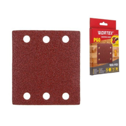 Шлифлист 100х110мм Р60 д/дерева самосцепл. 6 отв. 5 шт. WORTEX