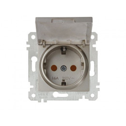 Розетка 1-ая (скрытая, без рамки, с/з, шторки, с крышкой) титан, RITA, MUTLUSAN
