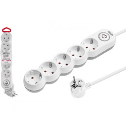 Удлинитель 3м (5 роз., 2,2кВт, с/з, выкл, ПВС 3х0,75) LEIDEN ELECTRIC