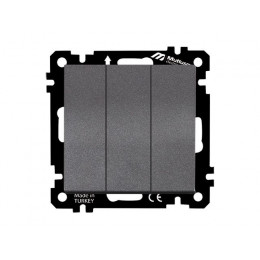 Выключатель 3-клав. (скрытый, без рамки, винт. зажим) дымчатый,, DARIA, MUTLUSAN