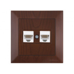 Розетка компьютерная 2xRJ45 (Cat5e, скрытая) орех, DARIA, MUTLUSAN