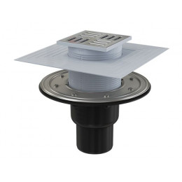 Сливной трап 105х105/50/75, прямой сток, решетка – нерж. сталь, гидрозатвор – комб. Alcaplast