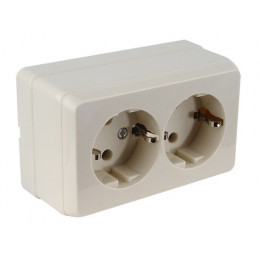 Розетка 2-ая (открытая, с/з) кремовая, BRON, MUTLUSAN