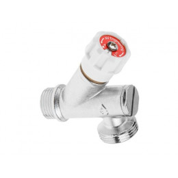 Кран вентильный угловой 1/2" нар. Х 3/4" нар. установочный ХРОМ для стир. машины с фильтром, AV Engi