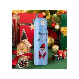 Термос, 480 мл, нержавеющая сталь, MERRY CHRISTMAS, голубой, Санта, PERFECTO LINEA