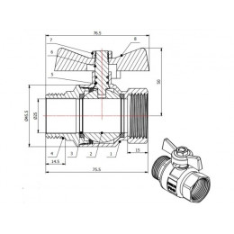 Кран шаровый 1" нар.-вн. бабочка PN40, AV Engineering
