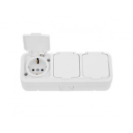 Розетка 3-ая (открытая, с/з, брызг. защ.) белая, Пралеска Аква, Bylectrica