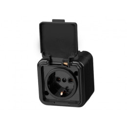 Розетка 1-ая (открытая, с/з, брызг. защ.) черная, Стандарт, Юпитер