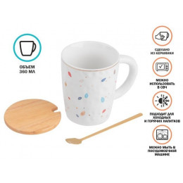 Кружка керамическая с крышкой и ложкой, 360 мл., Autumn foliages, PERFECTO LINEA