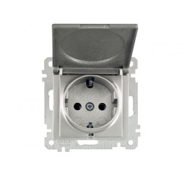 Розетка 1-ая (скрытая, без рамки, с/з, с крышкой) титан, DARIA, MUTLUSAN