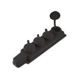 Розетка 4-ая переносная (с/з, 16А, 250В, брызг. защ.) каучук, черная Юпитер