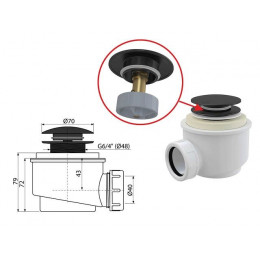 Сифон для душевого поддона CLICK/CLACK, четрный мат, Alcaplast