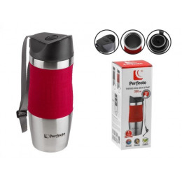 Термокружка с ремешком, 380 мл, нержавеющая сталь, red,  PERFECTO LINEA