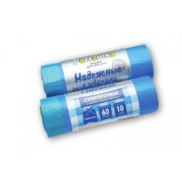 Мешки для мусора с завязками, 60 л, 10 шт, "НАДЕЖНЫЕ", синие, РОМАШКА