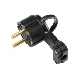 Вилка угловая с откидывающимся ушком (с/з, 16А, 250В) черная, Bylectrica