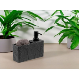 Диспенсер (дозатор) для моющего средства с подставкой для губки PEARL, черный, PERFECTO LINEA