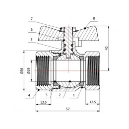 Кран шаровый 3/4" вн.-вн. бабочка PN40, AV Engineering
