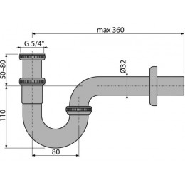Сифон для умывальника DN32, U-форма с накидной гайкой 5/4", металл, Alcaplast