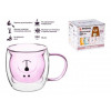Кружка стеклянная с двойными стенками, 250 мл, розовая, серия Bear, PERFECTO LINEA
