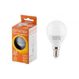 Лампа светодиодная G45 ШАР 7,5 Вт 170-240В E14 3000К ЮПИТЕР