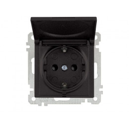 Розетка 1-ая (скрытая, без рамки, с/з, шторки, с крышкой) черная, DARIA, MUTLUSAN