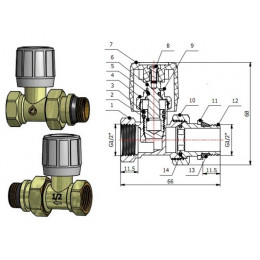 Кран вентильный прямой 1/2" вн.-нар. для радиатора с ручкой, AV Engineering