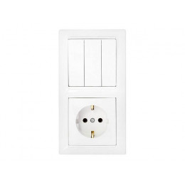Блок выкл. 3 клав. + розетка (скрытая, с/з) белая, Стиль, Bylectrica