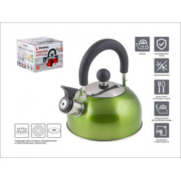 Чайник со свистком, нержавеющая сталь, 1.5 л, серия Holiday, зеленый металлик, PERFECTO LINEA