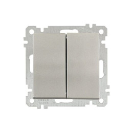 Выключатель 2-клав. (скр, б/рамки, пруж. заж) титан, CANDELA (DARIA), MUTLUSAN