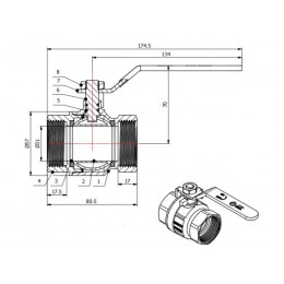Кран шаровый 1 1/4" вн.-вн. ручка PN25, AV Engineering