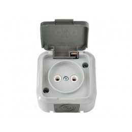 Розетка 1-ая (открытая, б/з, брызг. защ.) серая, Пралеска Аква, Bylectrica