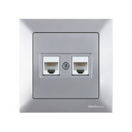 Розетка компьютерная 2xRJ45 (Cat5e, скрытая) серебро, DARIA, MUTLUSAN