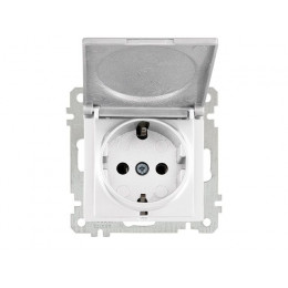 Розетка 1-ая (скрытая, без рамки, с/з, с крышкой) белая, DARIA, MUTLUSAN