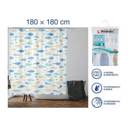 Шторка для ванной (12 колец в комплекте), 180x180 см, Secret, рыбки, PERFECTO LINEA