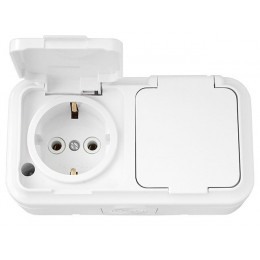 Розетка 2-ая (открытая, с/з, брызг. защ.) белая, Пралеска Аква, Bylectrica