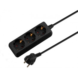 Удлинитель 3м (3 роз., 2,2кВт, с/з, ПВС 3х0,75) черный, Юпитер