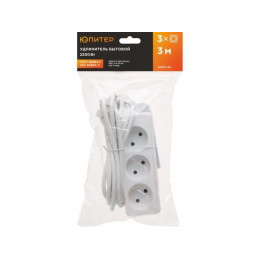 Удлинитель 3м (3 роз., 2,2кВт, б/з, ПВС 2х0,75) Юпитер