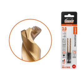 Сверло по металлу шестигр. 3.0х33х80 мм HSS-G TIN, комплект из 2-х шт GEPARD