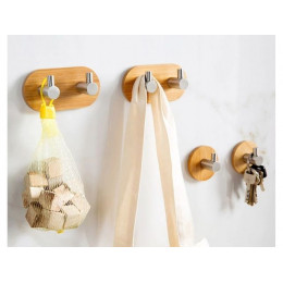 Планка самоклеящаяся 2 крючка VIRGO, нержавеющая сталь/бамбук, карт.уп., PERFECTO LINEA