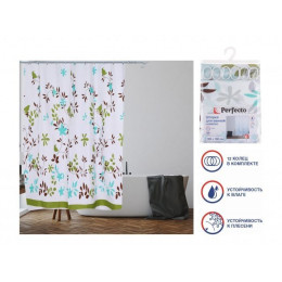 Шторка для ванной (12 колец в комплекте), 180x180 см, Harmony, флора, PERFECTO LINEA