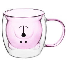 Кружка стеклянная с двойными стенками, 250 мл, розовая, серия Bear, PERFECTO LINEA
