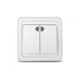 Выключатель 2 клав. с подсветкой (скрытый) белый, Валери, UNIVersal