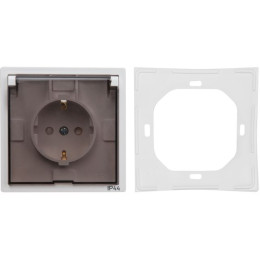 Розетка 1-ая с з/к крышкой прозрачн (скрытая, с/з, з/ш, брызг. защ.) белая, Carre, Bylectrica